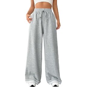 MakeMeChic Women's Solid Comfy Athletic Running Sweatpants High Waisted Wide Leg Lounge Pants Trousers in Saudi Arabia