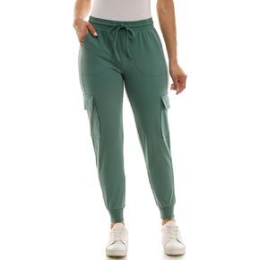 Zac & Rachel Women's Brushed Dty Cargo Jogger with Functional Pockets and Tie Waistband