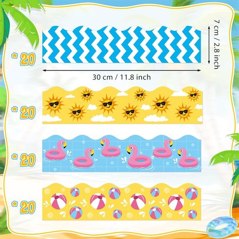 BeYumi Summer Beach Border Trim - 80Pcs Summer Wave Beach Pool Bulletin Board Borders Back to School Border Trim Decor Classroom Office Chalkboard White Board Poster Summer Holiday Party Decoration in Saudi Arabia