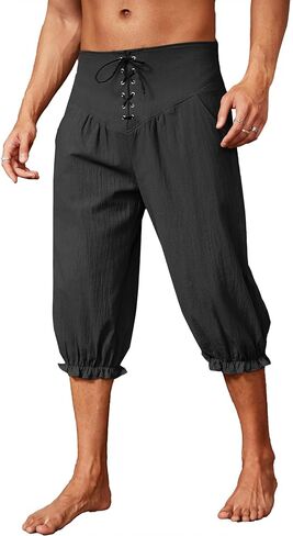 Runcati Mens Pirate Pants Renaissance Medieval Costume Viking Navigator Halloween Lace Up Shorts in Saudi Arabia