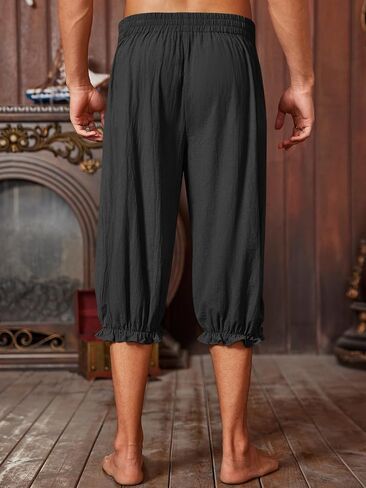 Runcati Mens Pirate Pants Renaissance Medieval Costume Viking Navigator Halloween Lace Up Shorts in Saudi Arabia