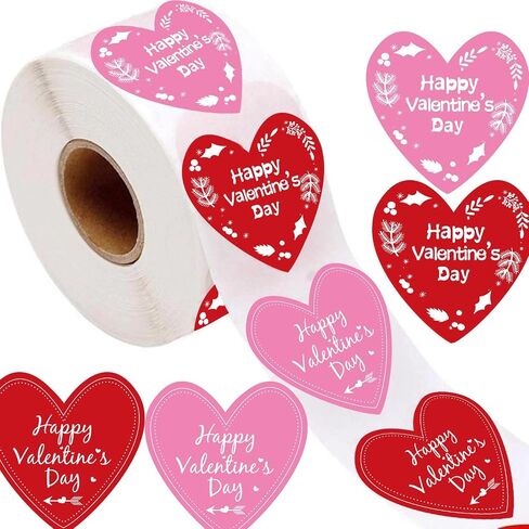 2 Inch Red Happy Valentine's Day Sticker Labels Heart Valentine's Love Decorative Stickers - Valentine's Day Decorations Sticker for Scrapbooking or Embellishment 500 Pcs/Roll in Saudi Arabia