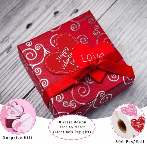 2 Inch Red Happy Valentine's Day Sticker Labels Heart Valentine's Love Decorative Stickers - Valentine's Day Decorations Sticker for Scrapbooking or Embellishment 500 Pcs/Roll in Saudi Arabia