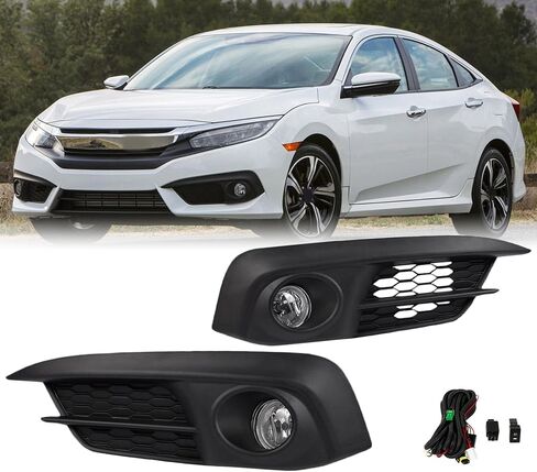 مجموعة مصابيح الضباب متوافقة مع 2016 2017 2018 Honda Civic المصد الأمامي مصابيح الضباب القيادة مع مفتاح/لمبة عدسة شفافة in Kuwait