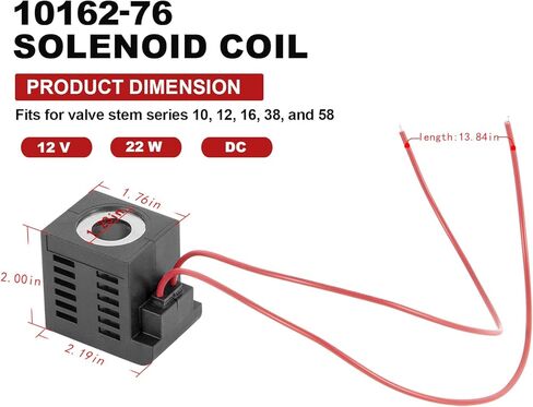 بديل لملف الملف اللولبي Deltrol 10162-76 12VDC 22 وات وحدة الطاقة الهيدروليكية تفريغ الرفع مع أسلاك الرصاص الحمراء المزدوجة، يناسب سلسلة جذع الصمام 10 و12 و16 و38 و58 in Kuwait