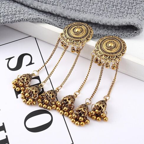 Indian Jhumka Jhumki Ethnic Dangle Earring for Women Vintage Silver Gold Long Tassel Bell Drop Earrings Boho Flower Beaded Bollywood Jewelry Boho Traditional Oxidized Antique Festival Party Gift for Ladies Girls in Saudi Arabia
