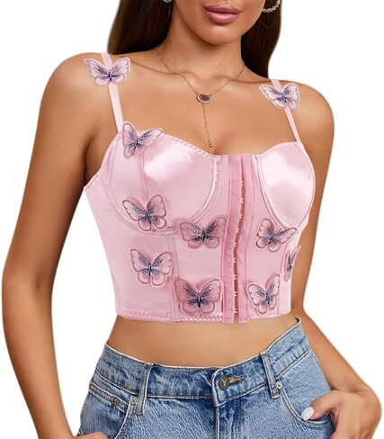 jascaela Women's Satin Butterfly Corset Top Sexy Sleeveless Busiter Crop Top Rave Party Tank Tops in Saudi Arabia