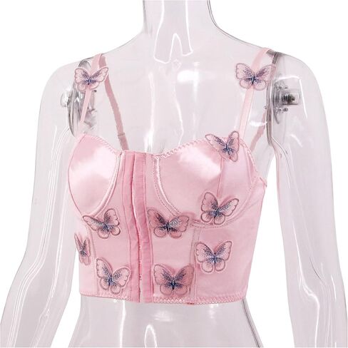 jascaela Women's Satin Butterfly Corset Top Sexy Sleeveless Busiter Crop Top Rave Party Tank Tops in Saudi Arabia