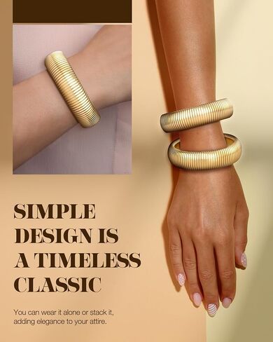 Gold Bangle Bracelets for Women Chunky Stretch Bracelet Set Stackable Bangles 14K Gold Plated Stainless Steel 10mm 16mm 20mm in Saudi Arabia