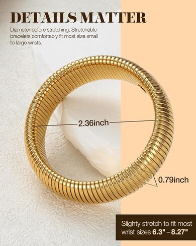 Gold Bangle Bracelets for Women Chunky Stretch Bracelet Set Stackable Bangles 14K Gold Plated Stainless Steel 10mm 16mm 20mm in Saudi Arabia
