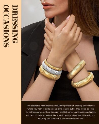 Gold Bangle Bracelets for Women Chunky Stretch Bracelet Set Stackable Bangles 14K Gold Plated Stainless Steel 10mm 16mm 20mm in Saudi Arabia
