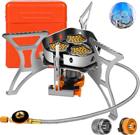 6800W Camping Backpacking Stove, Outdoor Portable Burner Cooking Stove with Fuel Canister Adapter, Piezo Ignition, Carry Case, Foldable Windproof Camping Gas Stove for Picnic Hiking in Saudi Arabia