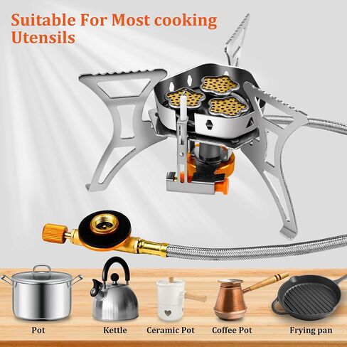 6800W Camping Backpacking Stove, Outdoor Portable Burner Cooking Stove with Fuel Canister Adapter, Piezo Ignition, Carry Case, Foldable Windproof Camping Gas Stove for Picnic Hiking in Saudi Arabia