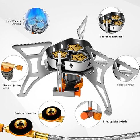 6800W Camping Backpacking Stove, Outdoor Portable Burner Cooking Stove with Fuel Canister Adapter, Piezo Ignition, Carry Case, Foldable Windproof Camping Gas Stove for Picnic Hiking in Saudi Arabia