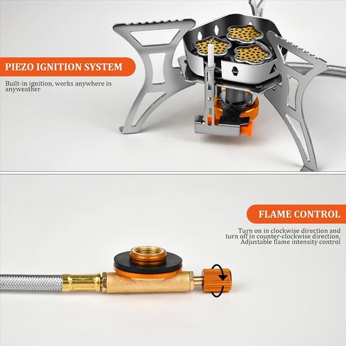 6800W Camping Backpacking Stove, Outdoor Portable Burner Cooking Stove with Fuel Canister Adapter, Piezo Ignition, Carry Case, Foldable Windproof Camping Gas Stove for Picnic Hiking in Saudi Arabia