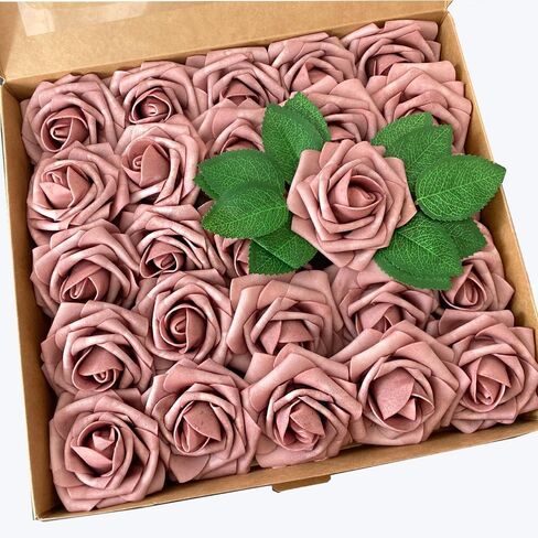 25 قطعة من الزهور الاصطناعية من Gankar Dusty Rose، زهور الورد المتربة للديكورات المركزية لحفلات الزفاف، ورود صناعية ذات مظهر حقيقي مع سيقان لديكور طاولة الحلوى في عيد الحب in Kuwait