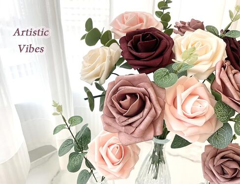 25 قطعة من الزهور الاصطناعية من Gankar Dusty Rose، زهور الورد المتربة للديكورات المركزية لحفلات الزفاف، ورود صناعية ذات مظهر حقيقي مع سيقان لديكور طاولة الحلوى في عيد الحب in Kuwait