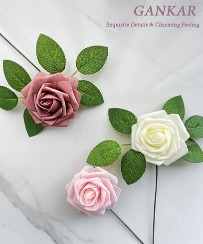 25 قطعة من الزهور الاصطناعية من Gankar Dusty Rose، زهور الورد المتربة للديكورات المركزية لحفلات الزفاف، ورود صناعية ذات مظهر حقيقي مع سيقان لديكور طاولة الحلوى في عيد الحب in Kuwait