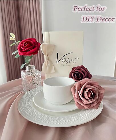 25 قطعة من الزهور الاصطناعية من Gankar Dusty Rose، زهور الورد المتربة للديكورات المركزية لحفلات الزفاف، ورود صناعية ذات مظهر حقيقي مع سيقان لديكور طاولة الحلوى في عيد الحب in Kuwait