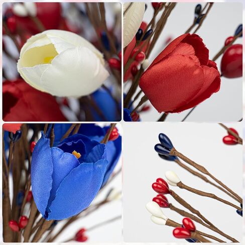 6 PCs Artificial Tulip Flowers 17 Inches Patriotic Flowers Independence Day Floral Picks with Red White Blue Flower for 4th of July Memorial Day Dinner Table Centerpiece (No vase) in Saudi Arabia