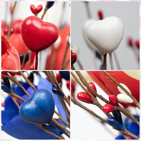 6 PCs Artificial Tulip Flowers 17 Inches Patriotic Flowers Independence Day Floral Picks with Red White Blue Flower for 4th of July Memorial Day Dinner Table Centerpiece (No vase) in Saudi Arabia