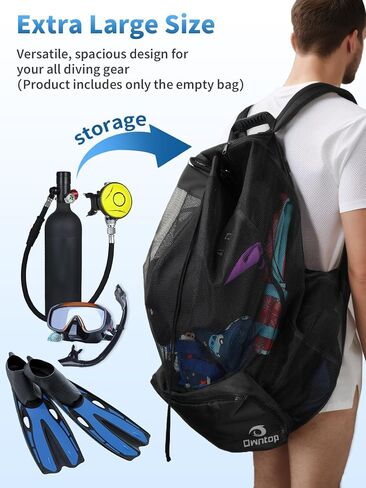 حقيبة غوص سكوبا من Owntop، حقيبة ظهر شبكية برباط مقاس XL بالإضافة إلى حقيبة شبكية بحجم كبير للغوص والغطس - تحمل زعانف القناع ومعدات الغطس، 15.7 بوصة × 15.7 بوصة × 29 بوصة in Kuwait
