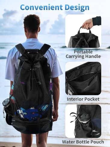 حقيبة غوص سكوبا من Owntop، حقيبة ظهر شبكية برباط مقاس XL بالإضافة إلى حقيبة شبكية بحجم كبير للغوص والغطس - تحمل زعانف القناع ومعدات الغطس، 15.7 بوصة × 15.7 بوصة × 29 بوصة in Kuwait