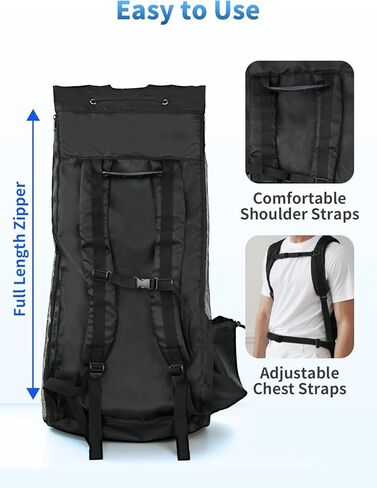 حقيبة غوص سكوبا من Owntop، حقيبة ظهر شبكية برباط مقاس XL بالإضافة إلى حقيبة شبكية بحجم كبير للغوص والغطس - تحمل زعانف القناع ومعدات الغطس، 15.7 بوصة × 15.7 بوصة × 29 بوصة in Kuwait