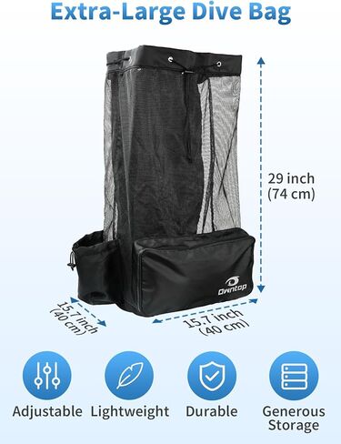 حقيبة غوص سكوبا من Owntop، حقيبة ظهر شبكية برباط مقاس XL بالإضافة إلى حقيبة شبكية بحجم كبير للغوص والغطس - تحمل زعانف القناع ومعدات الغطس، 15.7 بوصة × 15.7 بوصة × 29 بوصة in Kuwait