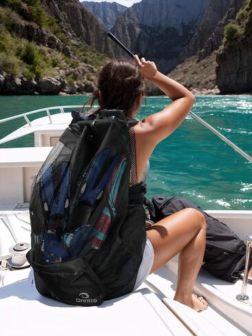 حقيبة غوص سكوبا من Owntop، حقيبة ظهر شبكية برباط مقاس XL بالإضافة إلى حقيبة شبكية بحجم كبير للغوص والغطس - تحمل زعانف القناع ومعدات الغطس، 15.7 بوصة × 15.7 بوصة × 29 بوصة in Kuwait