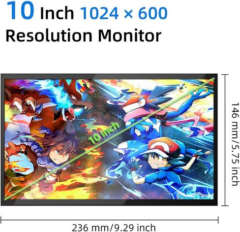 شاشة CUQI Raspberry Pi مقاس 10 بوصات، شاشة IPS 1024 × 600 HDMI المحمولة مع حامل جلدي لـ Raspberry Pi 5/4، الكمبيوتر المحمول، الكمبيوتر الشخصي، Switch، Xbox، PS4 in Kuwait