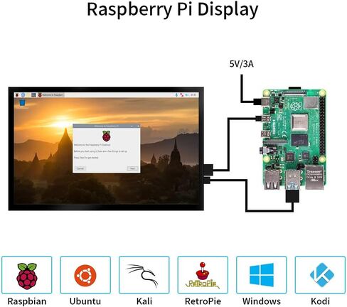 شاشة CUQI Raspberry Pi مقاس 10 بوصات، شاشة IPS 1024 × 600 HDMI المحمولة مع حامل جلدي لـ Raspberry Pi 5/4، الكمبيوتر المحمول، الكمبيوتر الشخصي، Switch، Xbox، PS4 in Kuwait