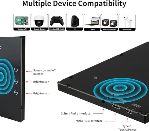 شاشة CUQI Raspberry Pi مقاس 10 بوصات، شاشة IPS 1024 × 600 HDMI المحمولة مع حامل جلدي لـ Raspberry Pi 5/4، الكمبيوتر المحمول، الكمبيوتر الشخصي، Switch، Xbox، PS4 in Kuwait