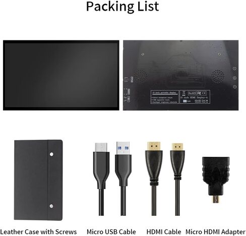 شاشة CUQI Raspberry Pi مقاس 10 بوصات، شاشة IPS 1024 × 600 HDMI المحمولة مع حامل جلدي لـ Raspberry Pi 5/4، الكمبيوتر المحمول، الكمبيوتر الشخصي، Switch، Xbox، PS4 in Kuwait