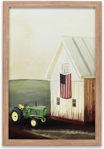 Open Road Brands John Deere Tractor and Barn Framed Wood Wall Decor - Vintage John Deere Wall Art for Home Decorating in Saudi Arabia