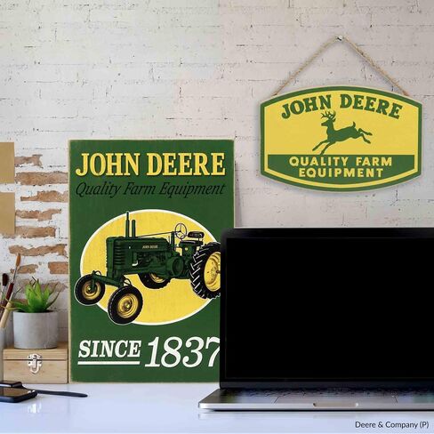 Open Road Brands John Deere Tractor and Barn Framed Wood Wall Decor - Vintage John Deere Wall Art for Home Decorating in Saudi Arabia
