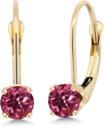 Gem Stone King 14K Yellow Gold Pink Tourmaline Leverback Earrings For Women (0.48 Cttw, Gemstone October Birthstone, Round 4MM) in Saudi Arabia