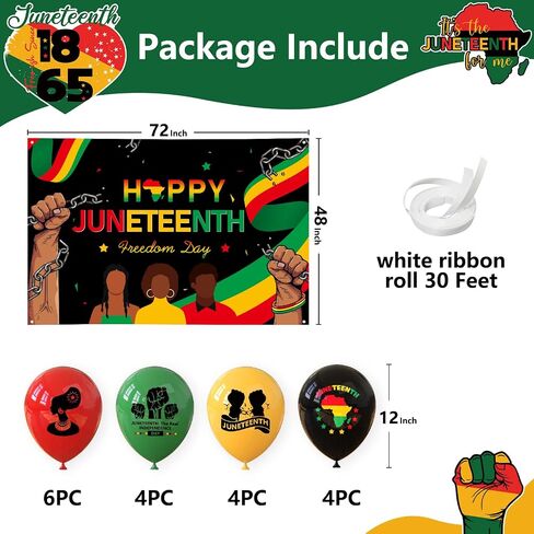 Juneteenth Decorations Banner 72" x 48" Backdrop with 18 Pcs Balloons Happy Juneteenth Independence Day Freedom Photography Background for Indoor Outdoor Garden Yard Juneteenth Party Supplies in Saudi Arabia
