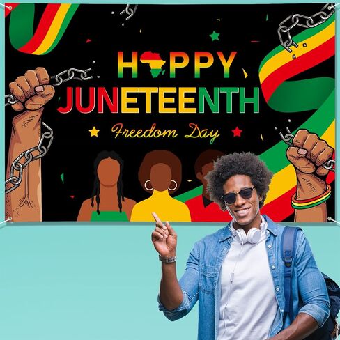 Juneteenth Decorations Banner 72" x 48" Backdrop with 18 Pcs Balloons Happy Juneteenth Independence Day Freedom Photography Background for Indoor Outdoor Garden Yard Juneteenth Party Supplies in Saudi Arabia