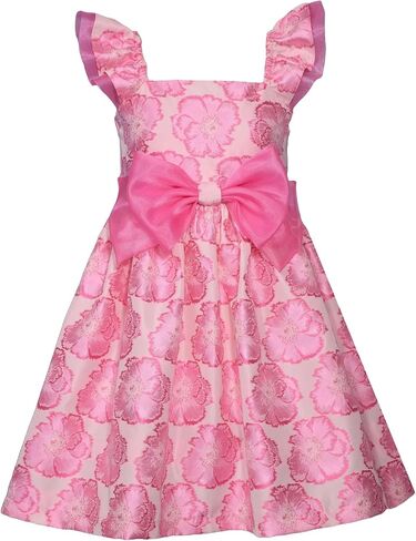 Bonnie Jean Girls 3M-16 Pink Floral Jacquard Organza Bow Front Dress in Saudi Arabia