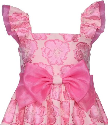 Bonnie Jean Girls 3M-16 Pink Floral Jacquard Organza Bow Front Dress in Saudi Arabia