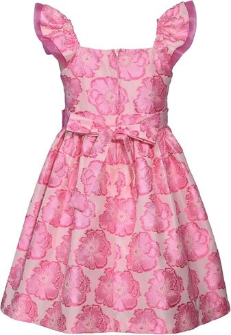 Bonnie Jean Girls 3M-16 Pink Floral Jacquard Organza Bow Front Dress in Saudi Arabia