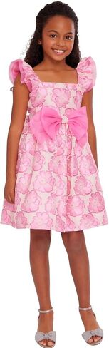 Bonnie Jean Girls 3M-16 Pink Floral Jacquard Organza Bow Front Dress in Saudi Arabia