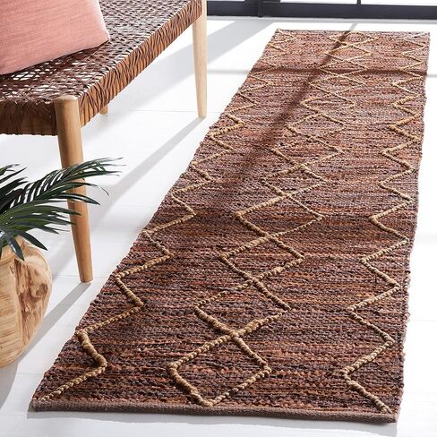 سجادة عداء من مجموعة الجلود العتيقة من SAFAVIEH - 2'3" × 9'، بني وطبيعي، مصنوعة يدويًا بوهو ريفي عصري، مثالية للمناطق ذات حركة المرور العالية في غرفة المعيشة وغرفة النوم (VTL801T) in Saudi Arabia