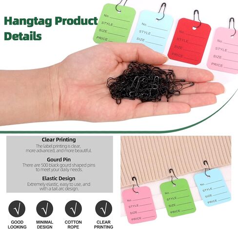Keadic 1300Pcs Clothing Price Tags and Hang Tag String Color Assortment Set with Black Metal Gourd Safety Pins, 4 Colors Paper Shopping Coupon Tags and Nylon Fastener String for Clothes Retail Store in Kuwait