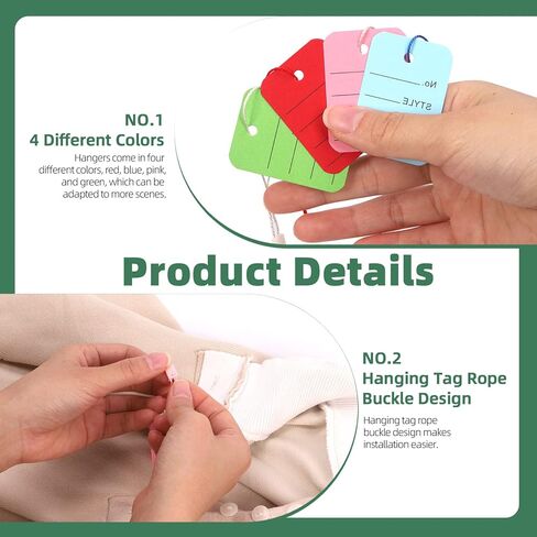 Keadic 1300Pcs Clothing Price Tags and Hang Tag String Color Assortment Set with Black Metal Gourd Safety Pins, 4 Colors Paper Shopping Coupon Tags and Nylon Fastener String for Clothes Retail Store in Kuwait