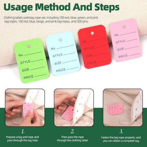 Keadic 1300Pcs Clothing Price Tags and Hang Tag String Color Assortment Set with Black Metal Gourd Safety Pins, 4 Colors Paper Shopping Coupon Tags and Nylon Fastener String for Clothes Retail Store in Kuwait