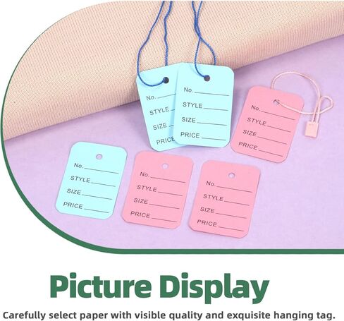 Keadic 1300Pcs Clothing Price Tags and Hang Tag String Color Assortment Set with Black Metal Gourd Safety Pins, 4 Colors Paper Shopping Coupon Tags and Nylon Fastener String for Clothes Retail Store in Kuwait