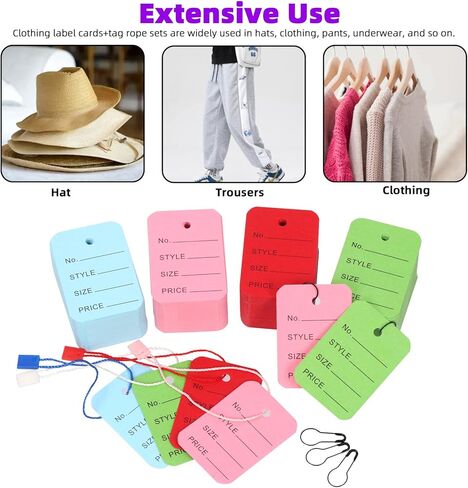 Keadic 1300Pcs Clothing Price Tags and Hang Tag String Color Assortment Set with Black Metal Gourd Safety Pins, 4 Colors Paper Shopping Coupon Tags and Nylon Fastener String for Clothes Retail Store in Kuwait
