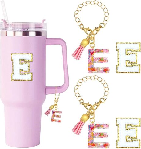 إكسسوارات قلب وردي من KOLODOGO لكأس ستانلي، قطعتان من السلسلة الأولية مع ملصق حروف، حلية حروف للنساء والفتيات in Kuwait